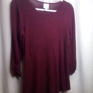 Sunday Blouse Shirt S Women 3/4 Sleeve Soft Stretch Red Maroon